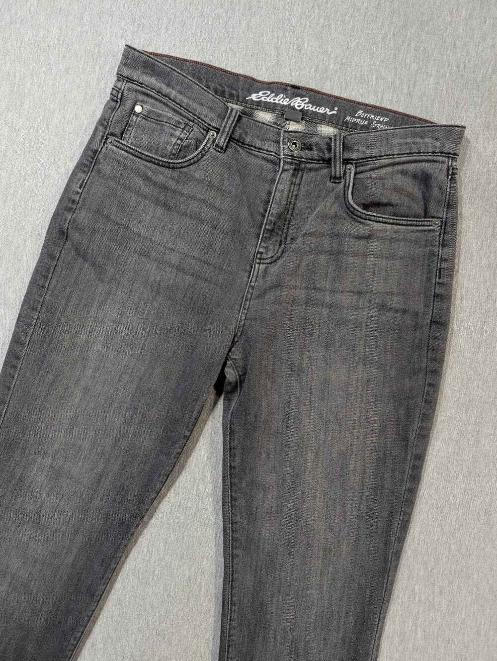 Eddie Bauer Boyfriend Midrise Straight Flannel Lined Jeans Women's 8 Faded Grey